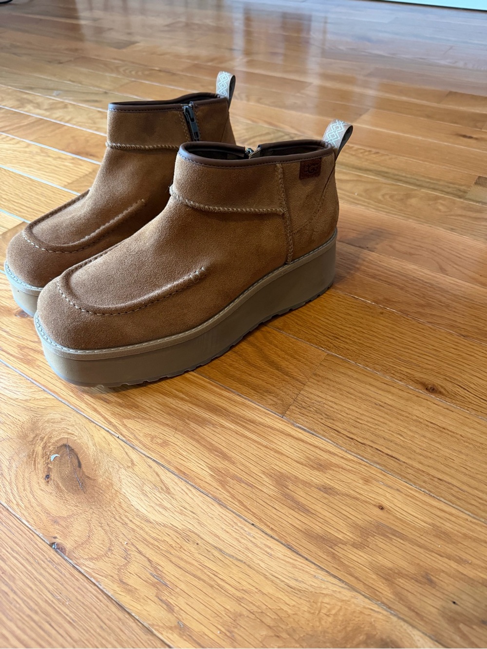 UGG Women's Chestnut Suede Platform Clog Booties